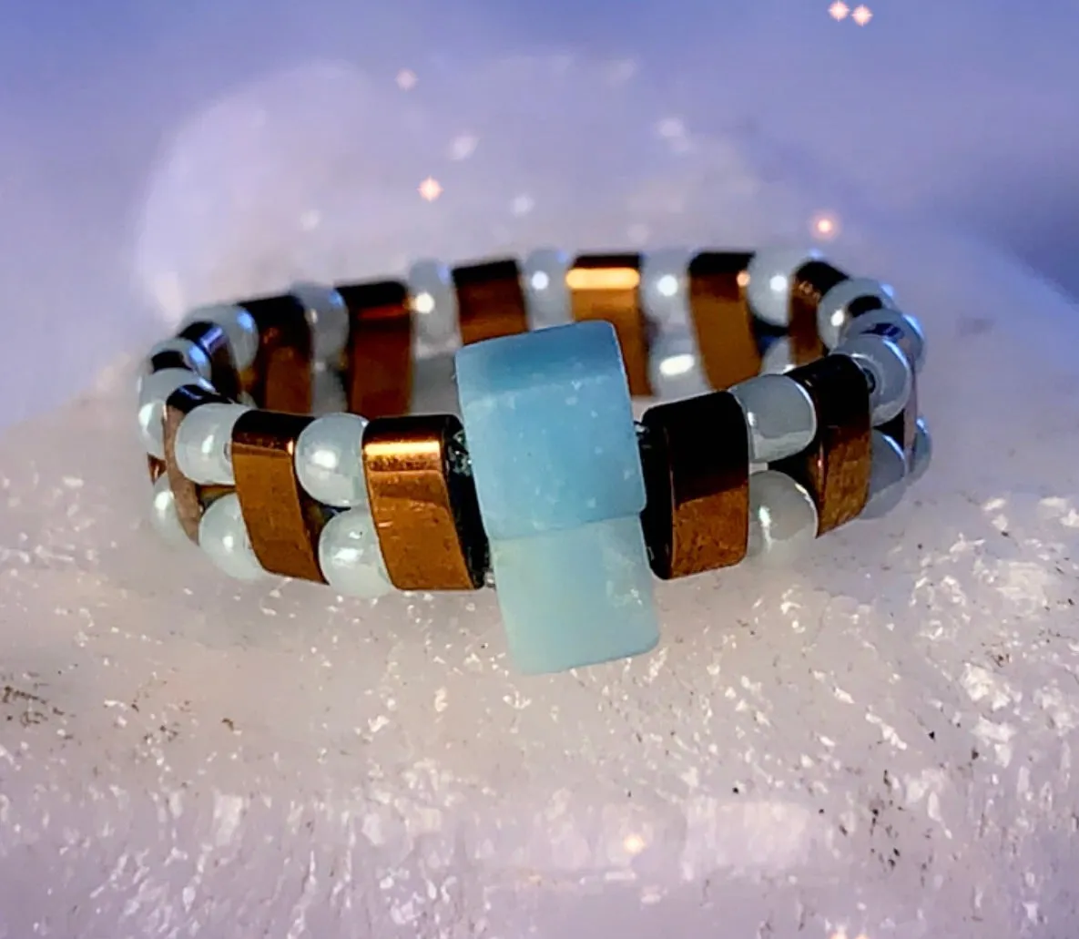 Arwen Handmade Amazonite and Hematite Expandable Rings