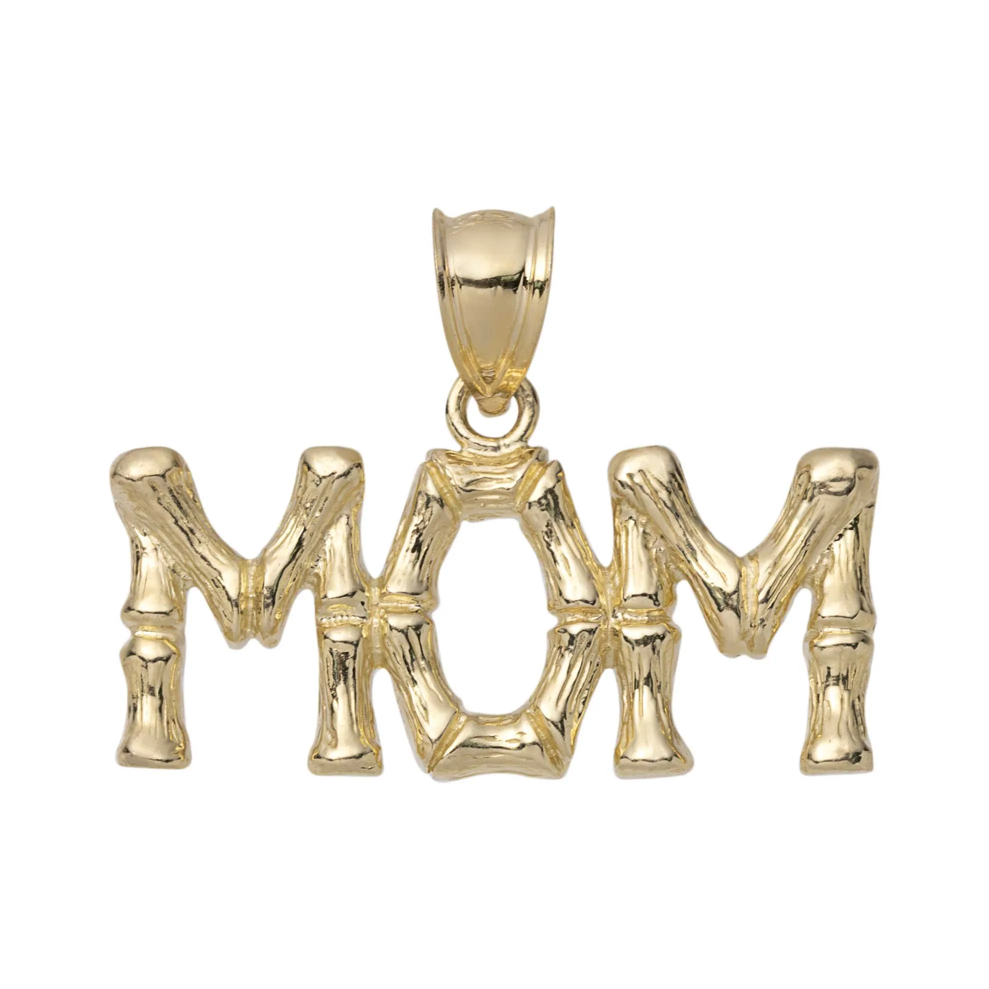 Bamboo Design "MOM" Pendant 10K Yellow Gold