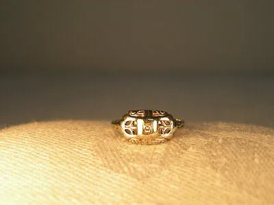 Beautiful Antique 14K White Gold Filigree Diamond Pinky Ring Band