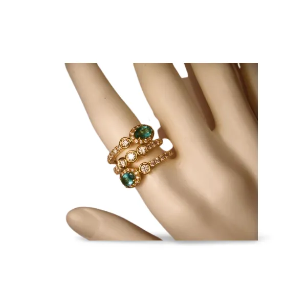 Beautiful Designer 18K Yellow Gold Bypass Emerald Diamond Cocktail Ring Band