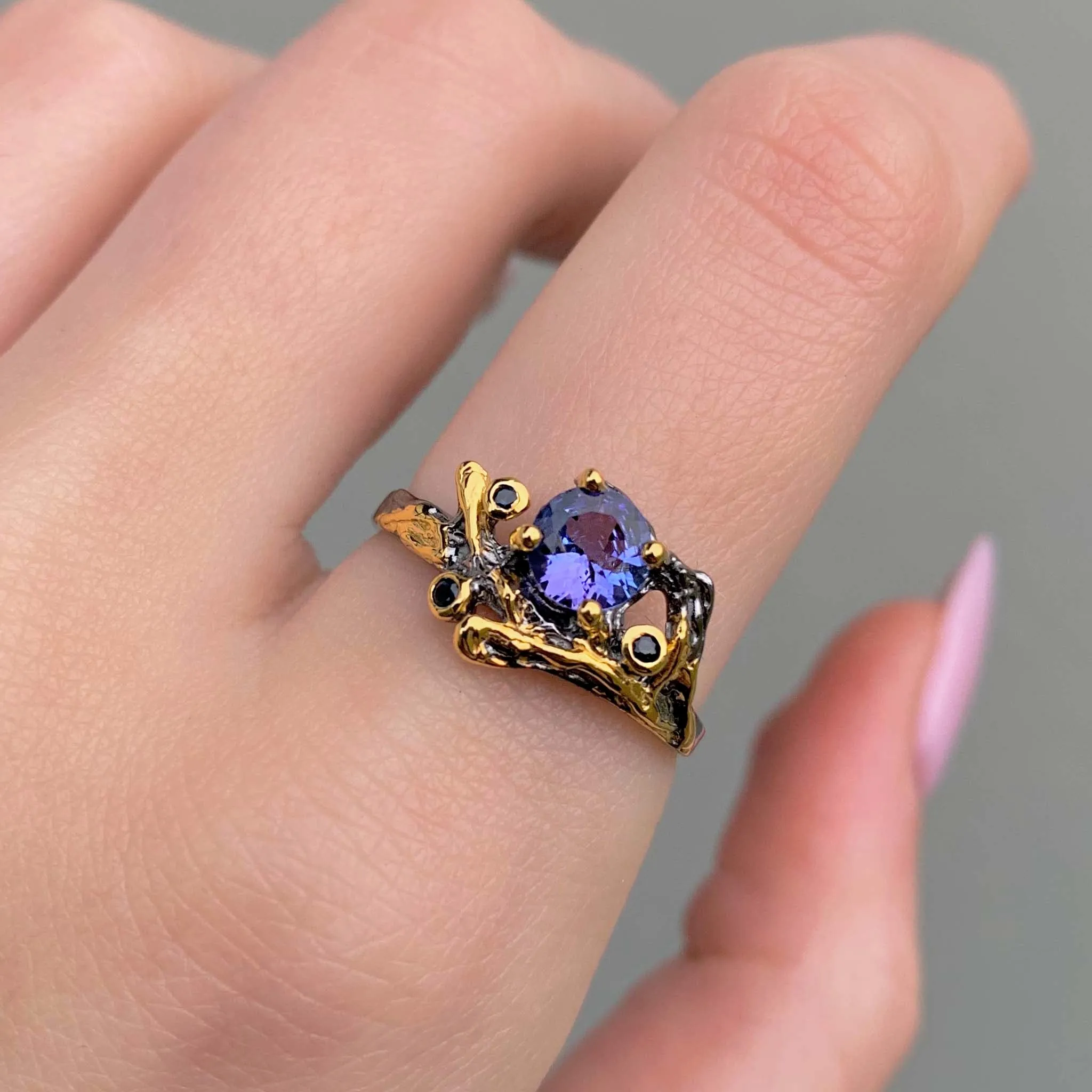 Bespoke Tanzanite and Sapphire Ring