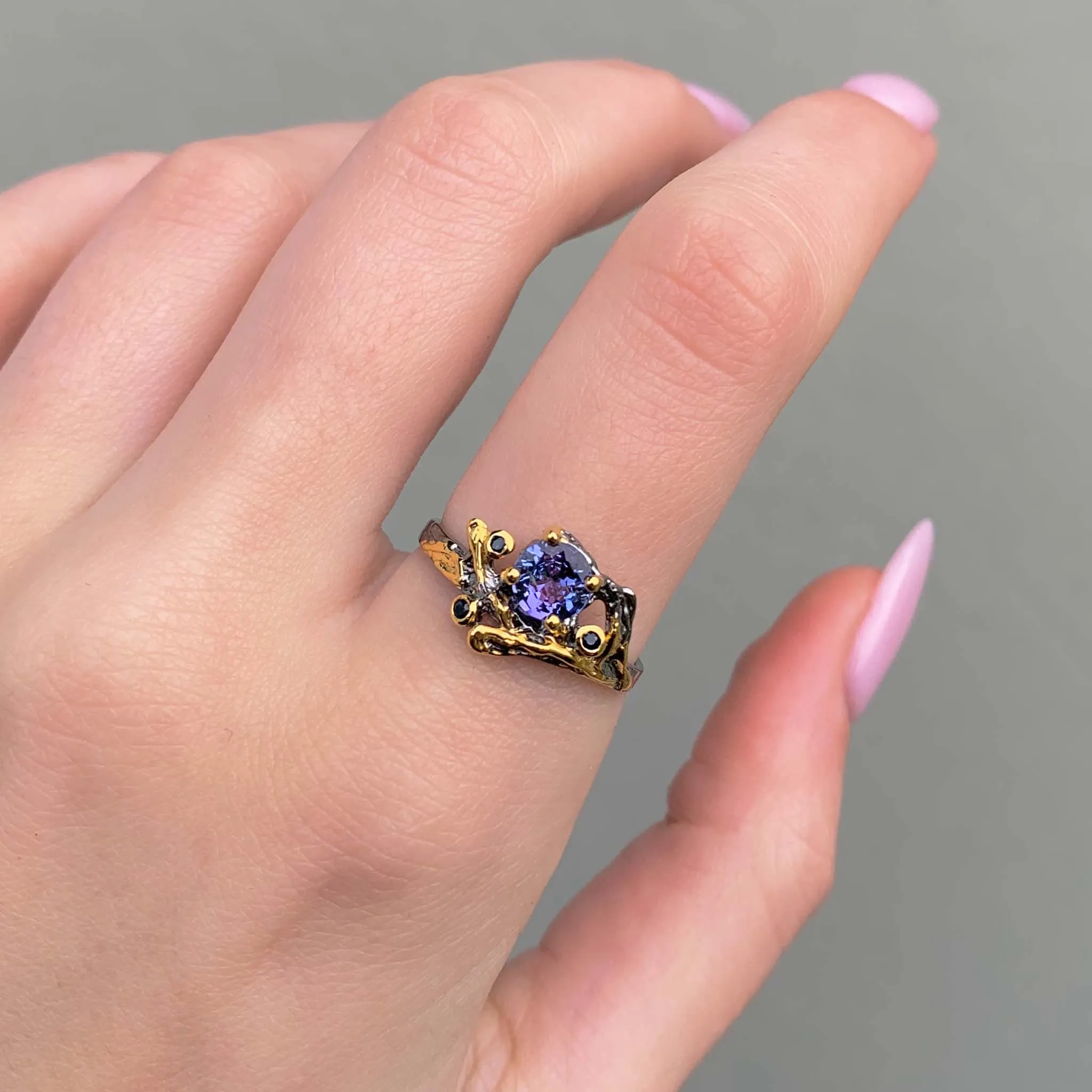 Bespoke Tanzanite and Sapphire Ring