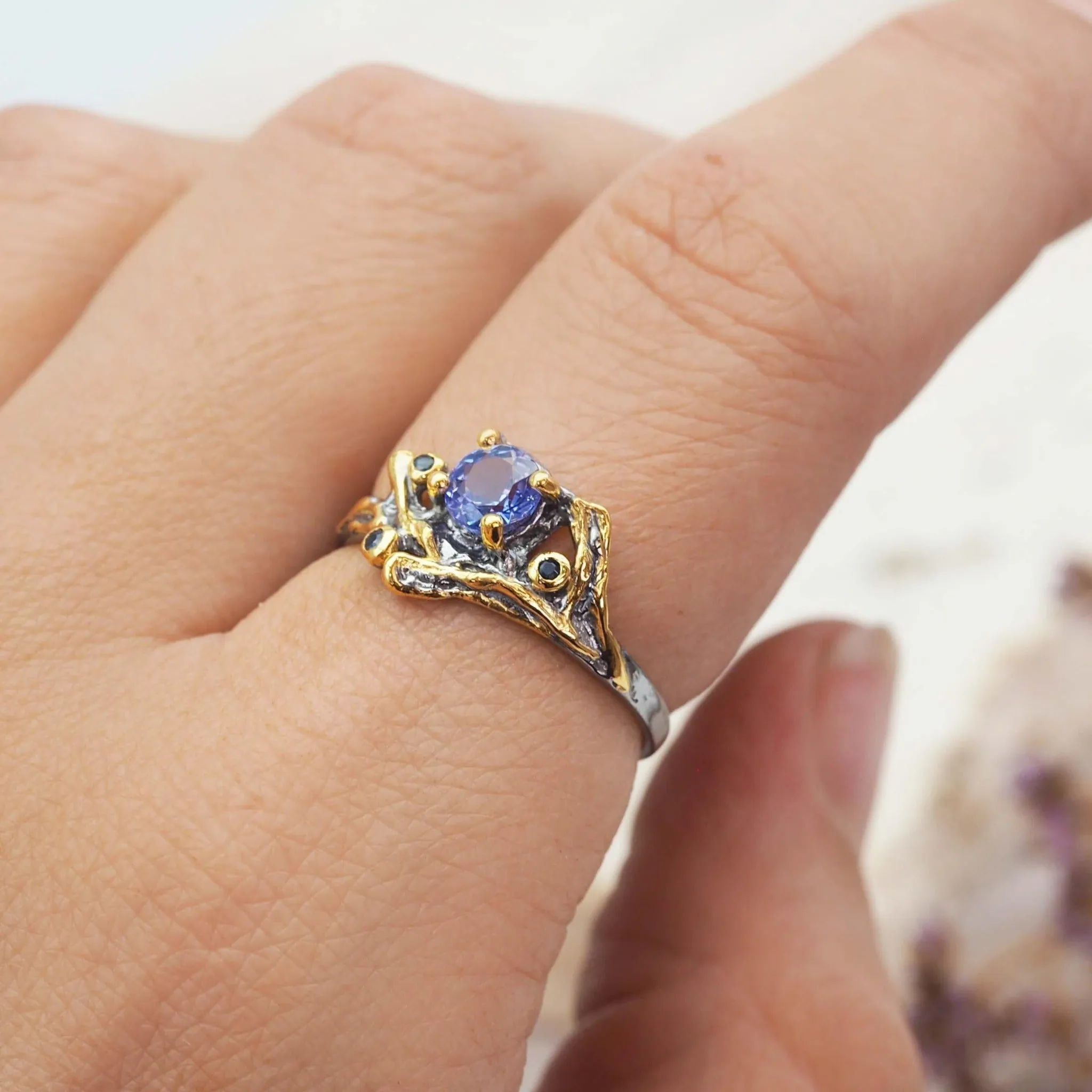 Bespoke Tanzanite and Sapphire Ring