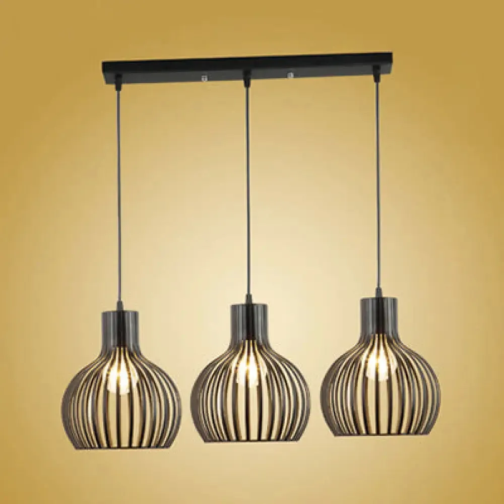 Black Iron 3-Light Onion Dining Room Pendant with Stylish Cage Shade for Loft - Hanging Light Fixture