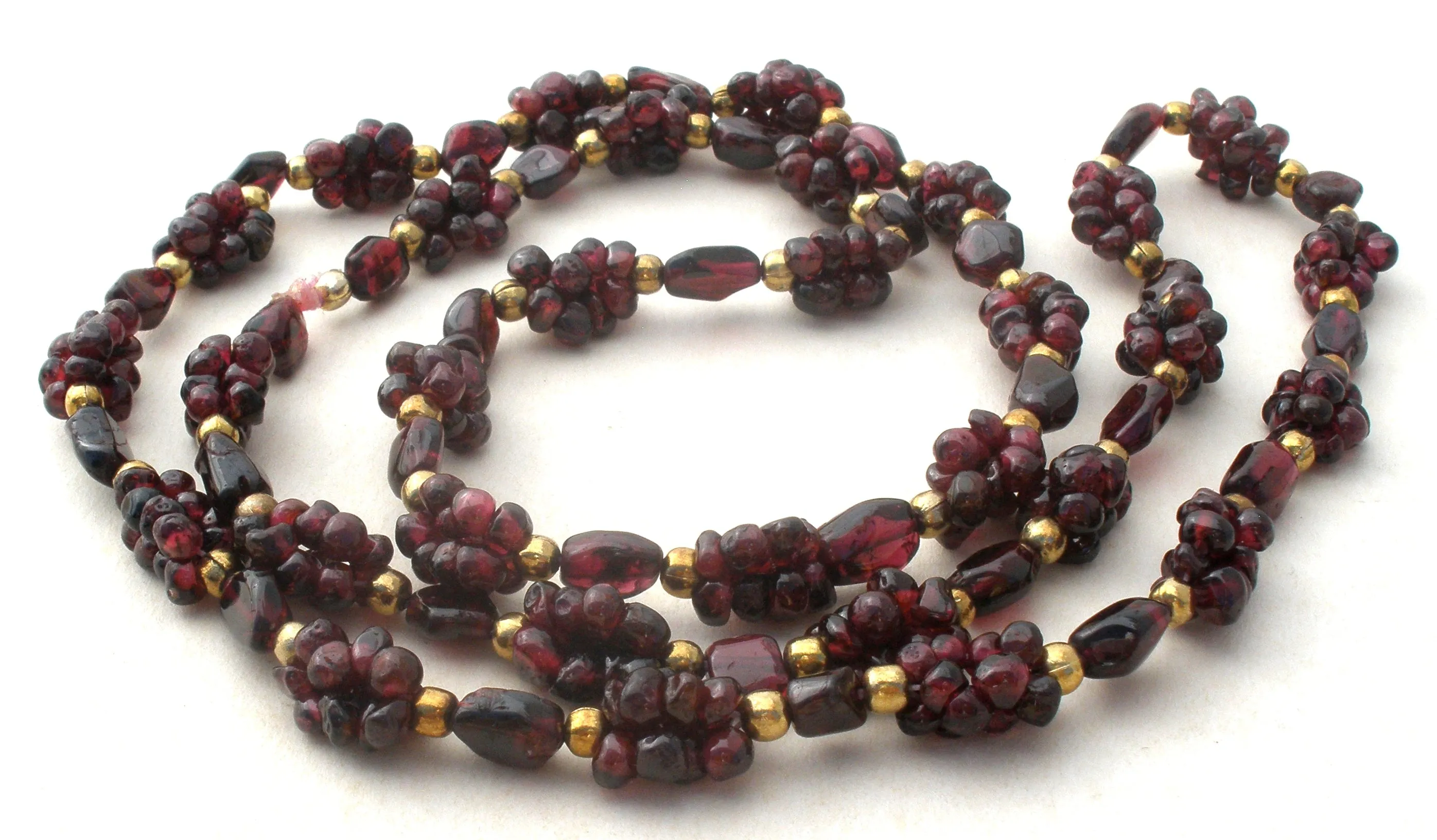 Bohemian Garnet & Gold Bead Necklace 28"