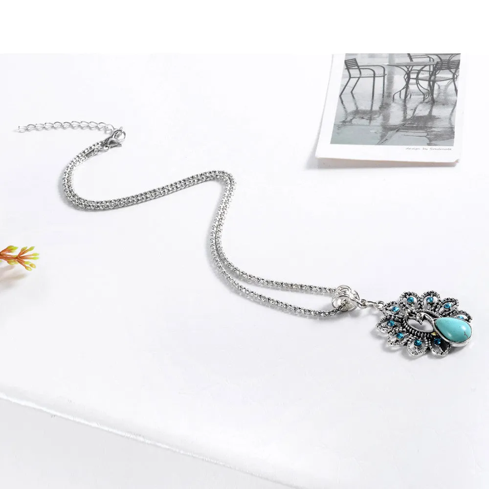 Bohemian Style Womens Jewelry Charming peacock Pendant Pretty Turquoise Stone Necklace