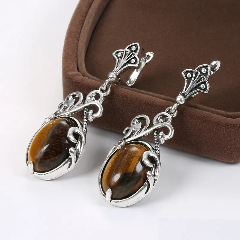 Boho Jewelry Natural Stone Jewelry Set for Women in Silver Color