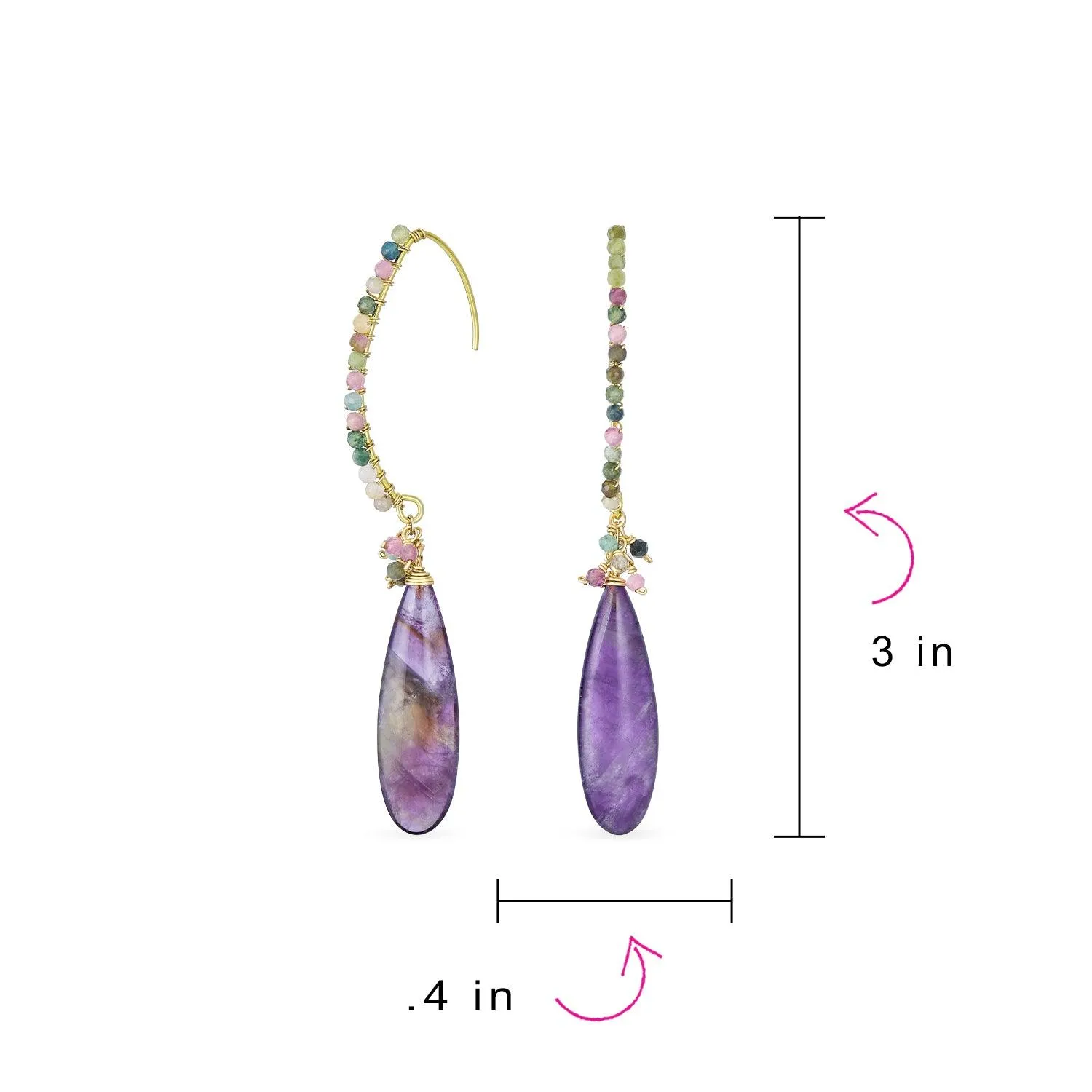 Boho Wire Wrap Gemstone Chandelier Dangle Earrings 18K Gold Plated