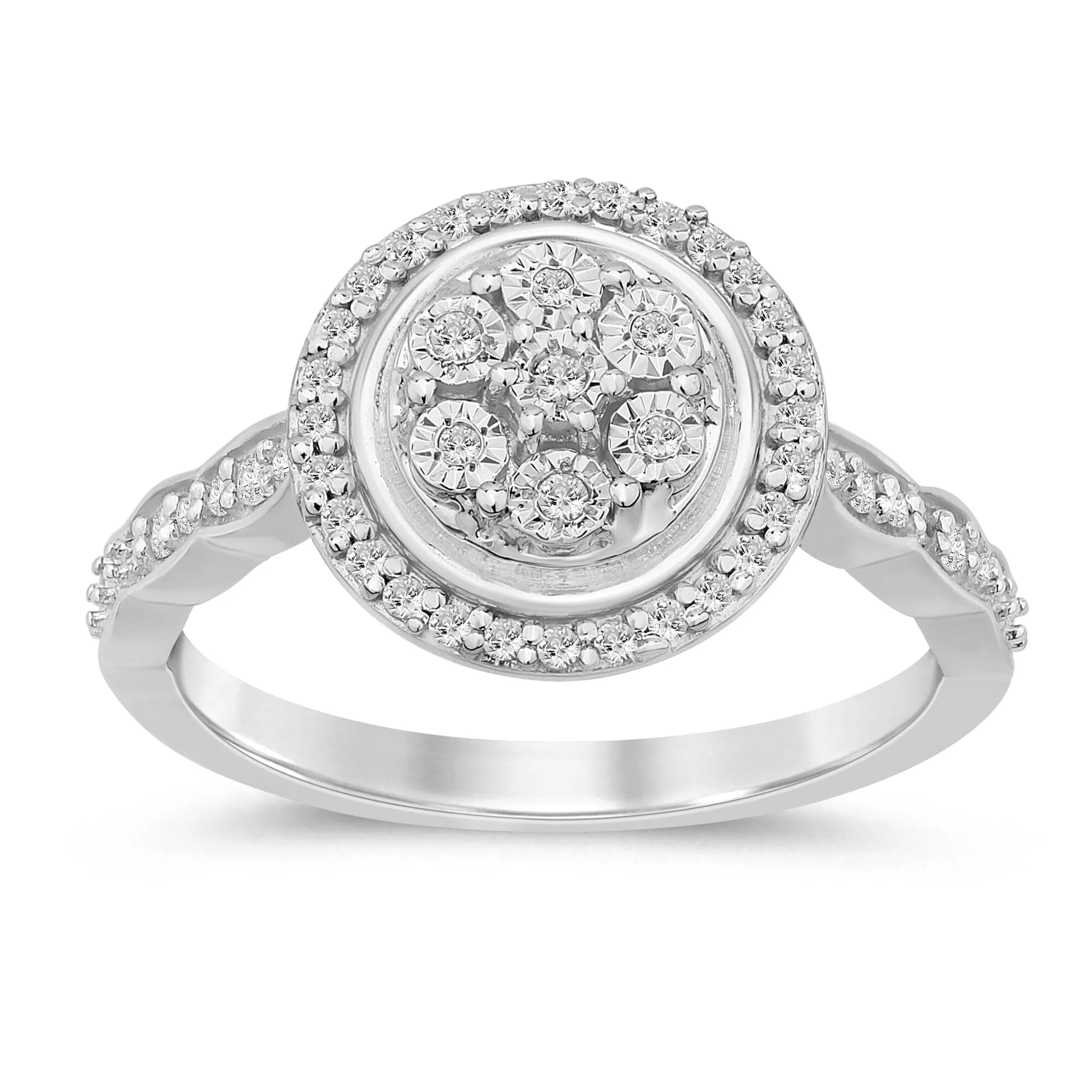 Brilliant Round Center Miracle Ring with 0.15ct of Diamonds in Sterling Silver