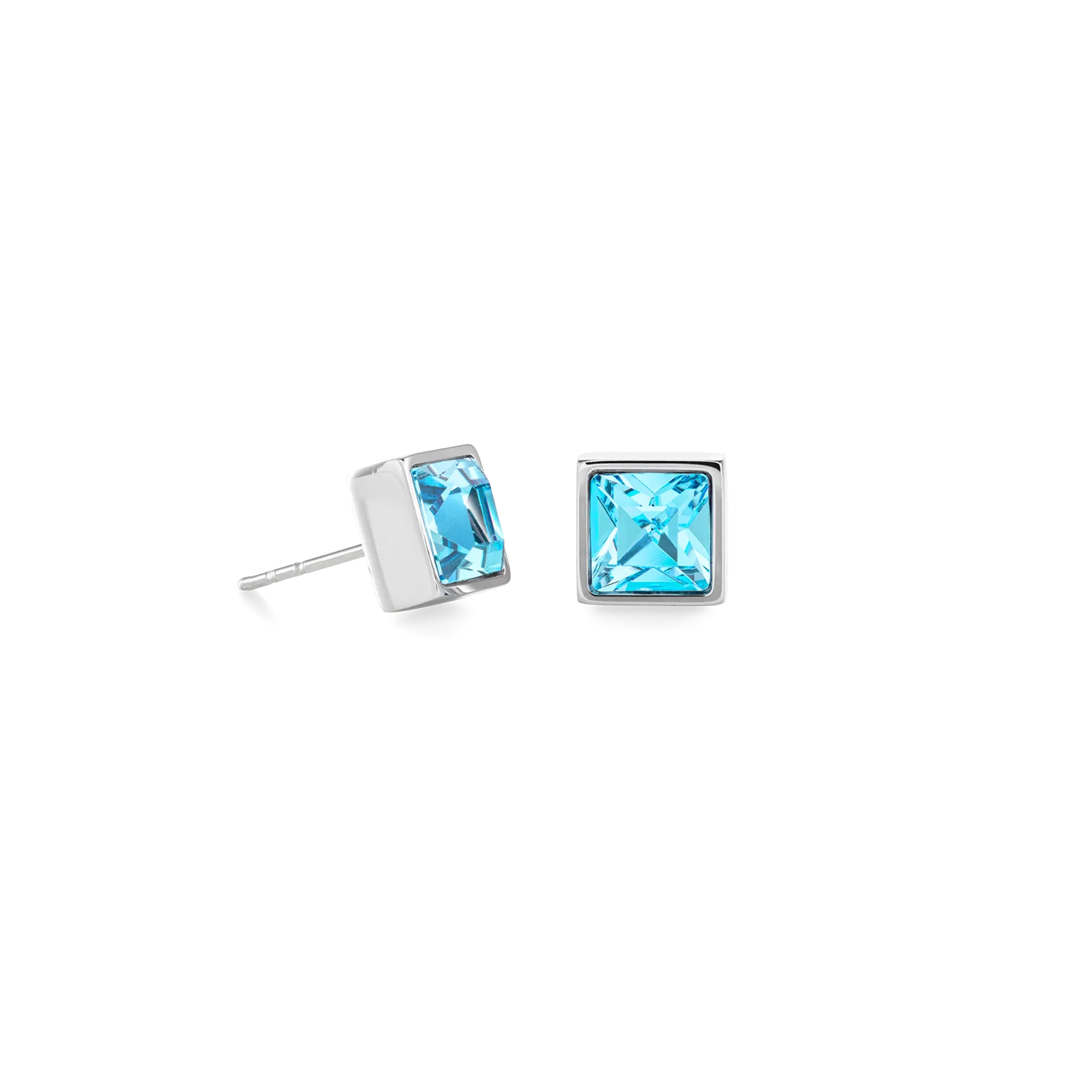 Brilliant Square big earrings silver aqua