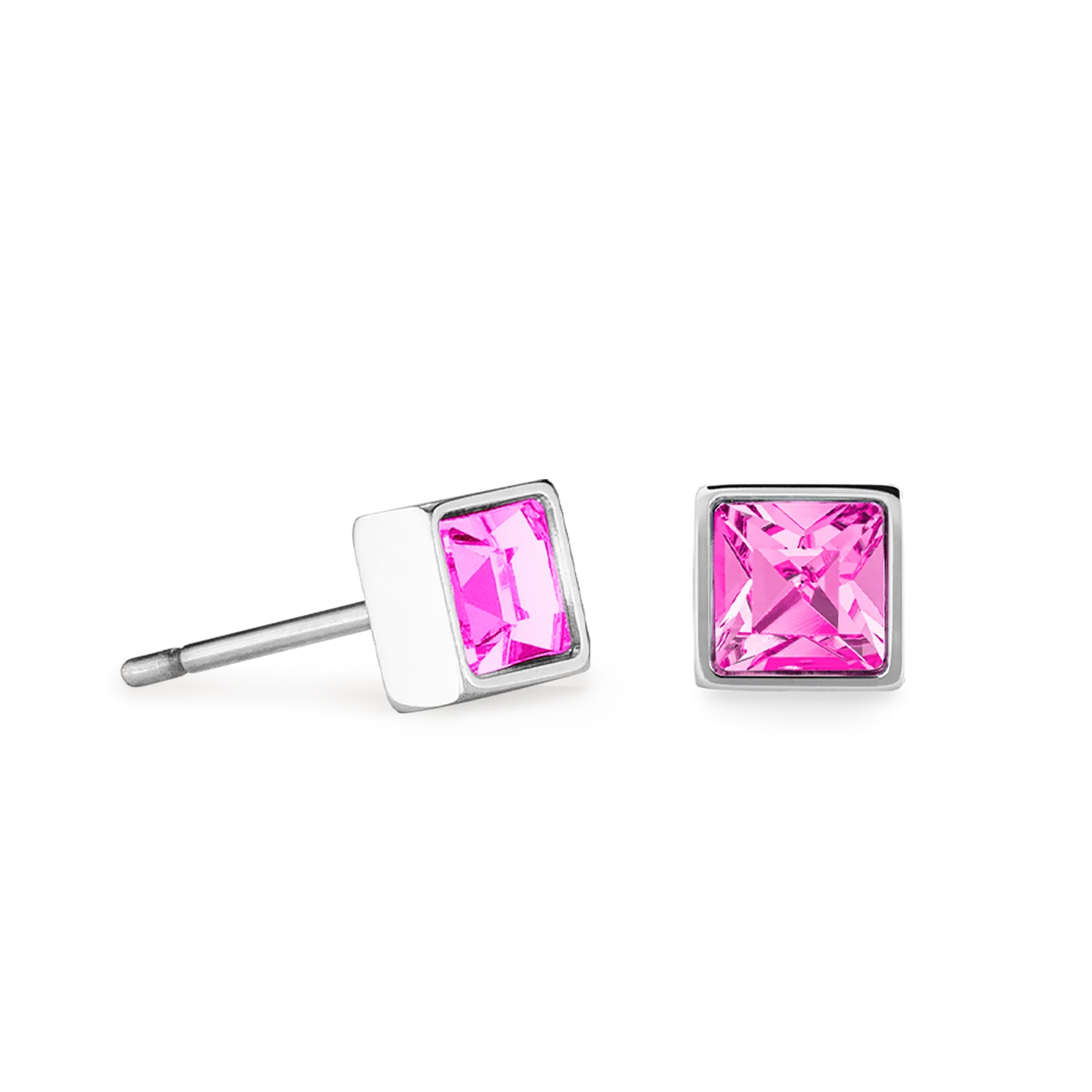 Brilliant Square small earrings silver pink