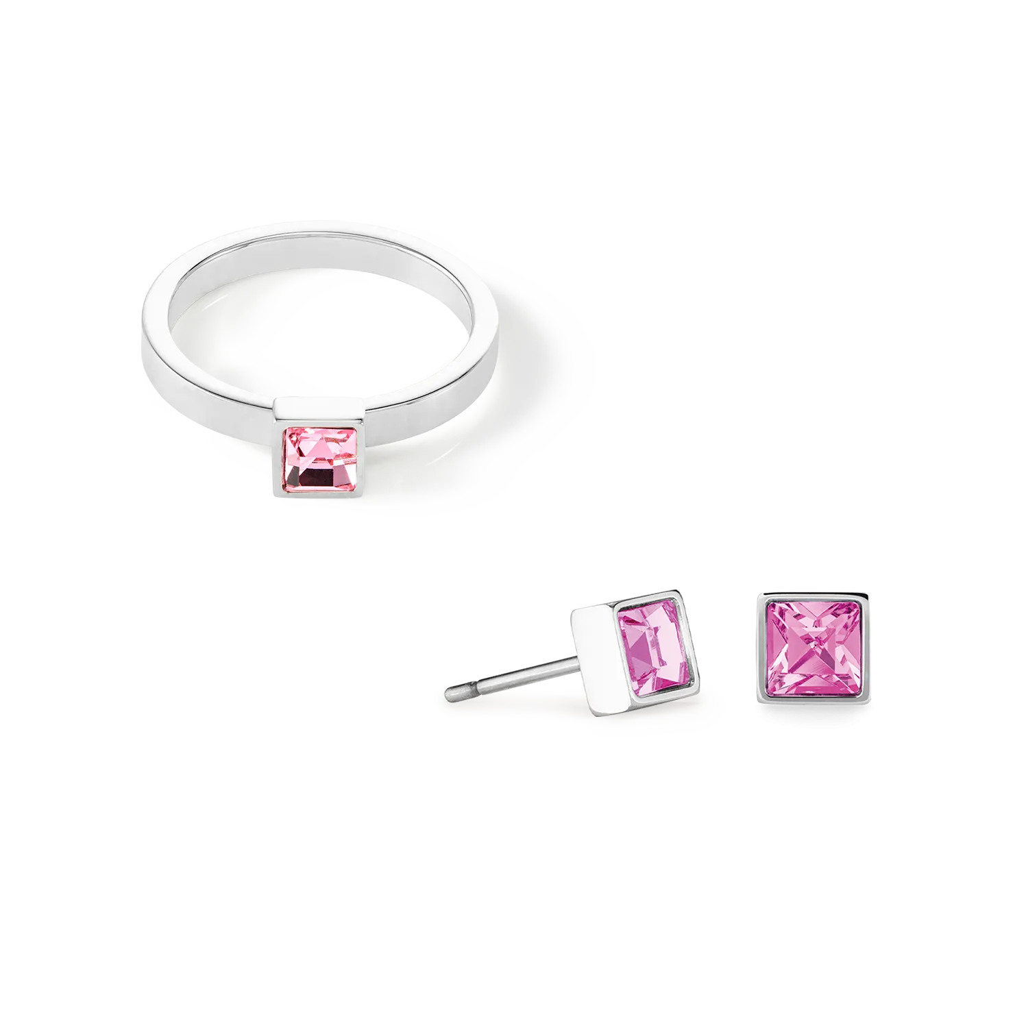 Brilliant Square small earrings silver pink