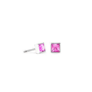 Brilliant Square small earrings silver pink