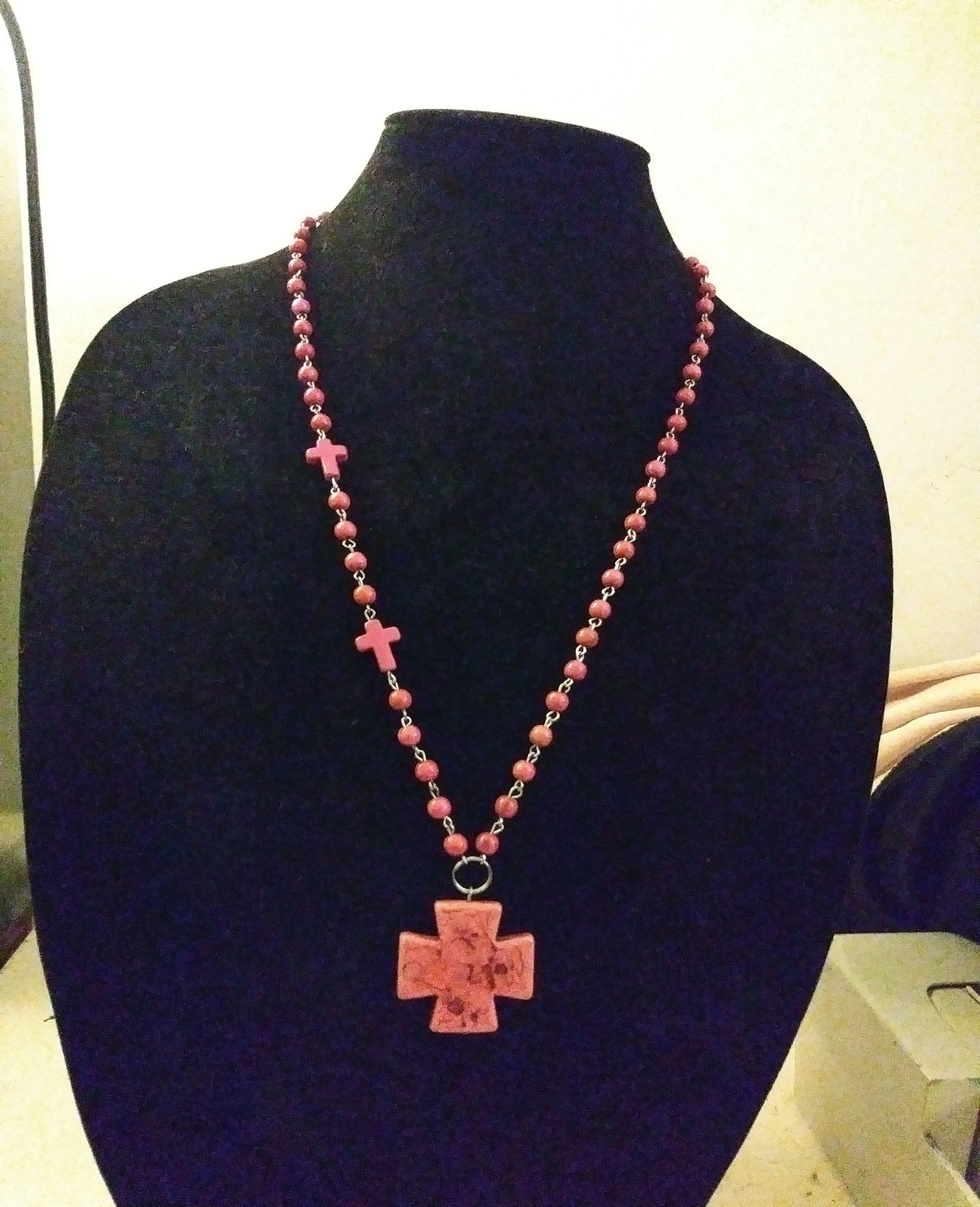 Bruised Dusty-Pink Celtic Howlite Cross Necklace