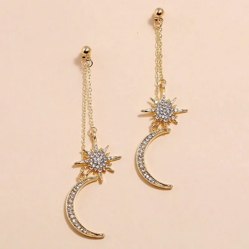 Charming Trendy Star Moon Phase Dangle Earrings