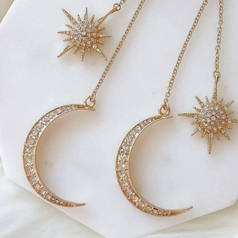 Charming Trendy Star Moon Phase Dangle Earrings