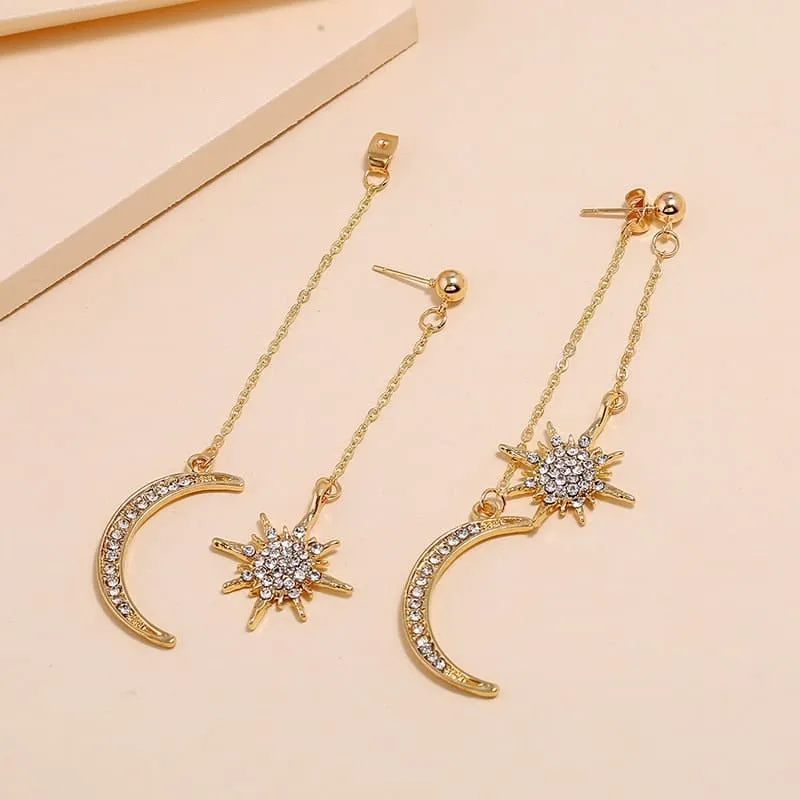 Charming Trendy Star Moon Phase Dangle Earrings