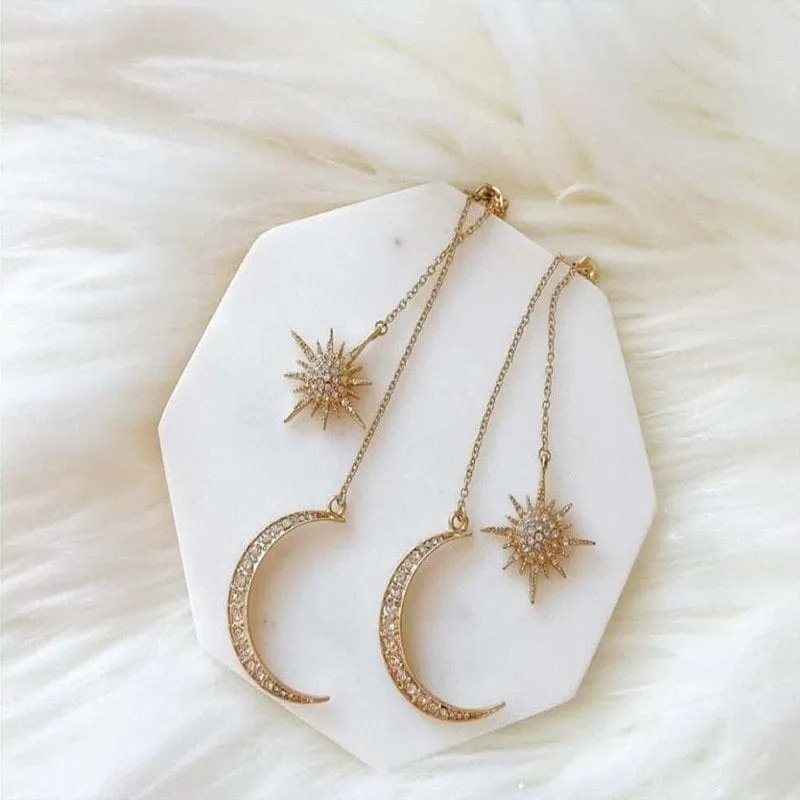 Charming Trendy Star Moon Phase Dangle Earrings