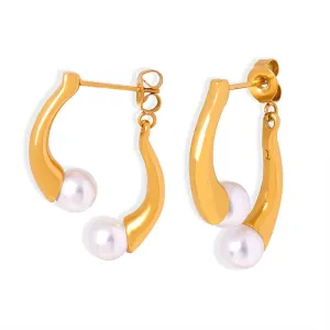 Chic Asymmetrical Pearl Titanium Steel Earrings for Elegant Everyday Wear