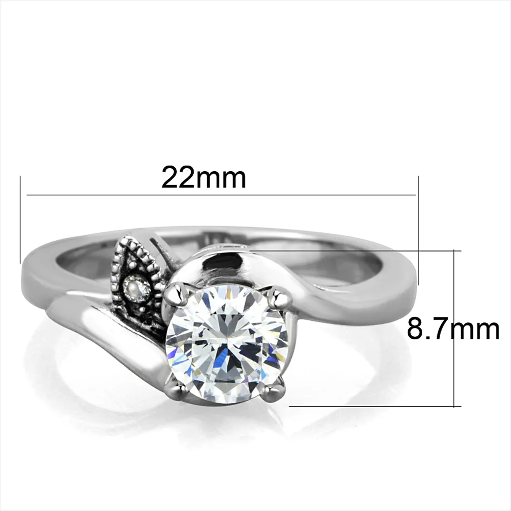 CJG2715 Fairytale CZ Solitaire Stainless Steel Engagement Ring