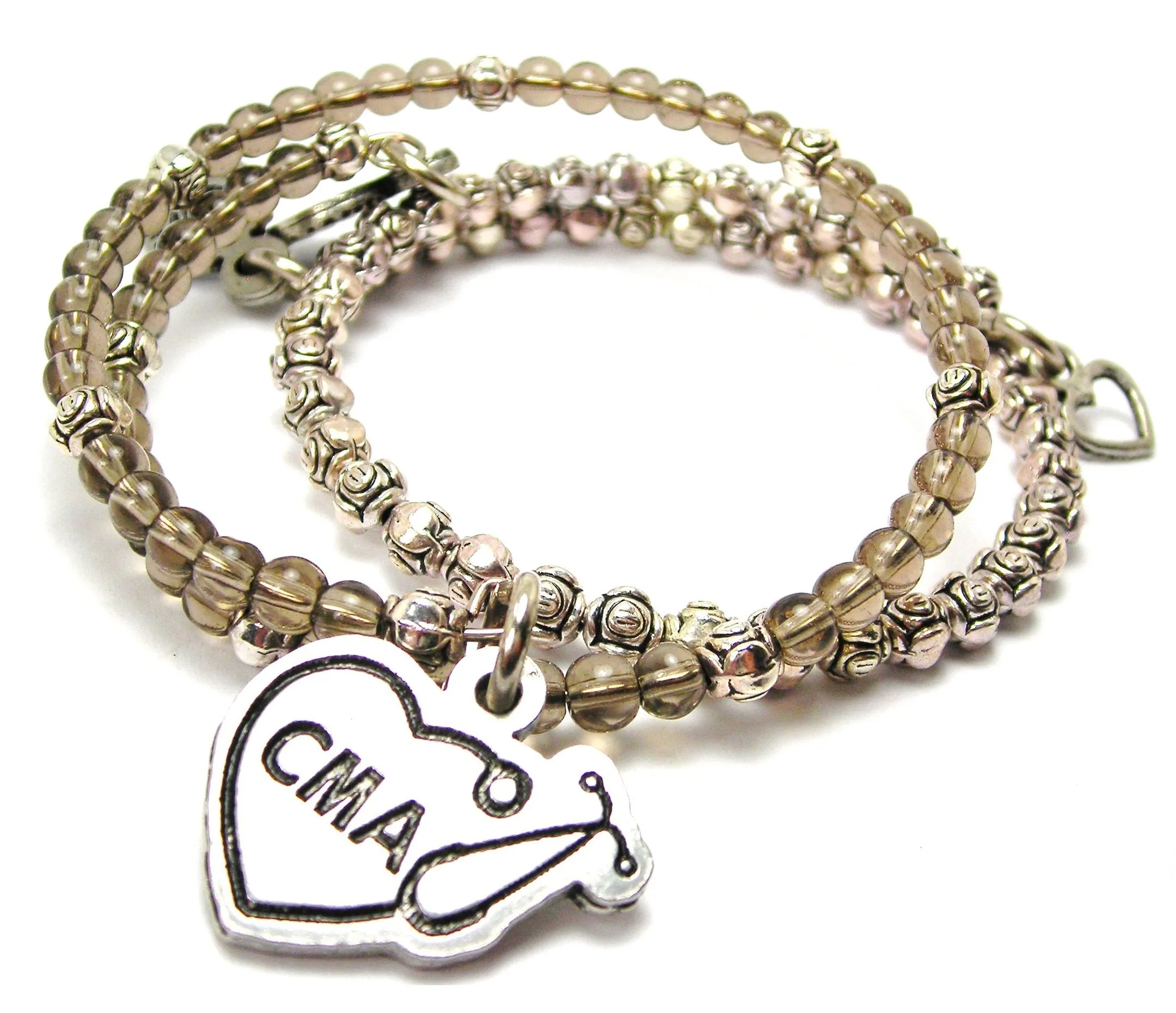 Cma Stethoscope Heart Delicate Glass And Roses Wrap Bracelet Set