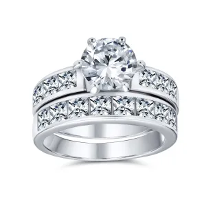 Cocktail Statement Ring: 1.5-3CT Round Solitaire CZ with Princess Cut Side Stones