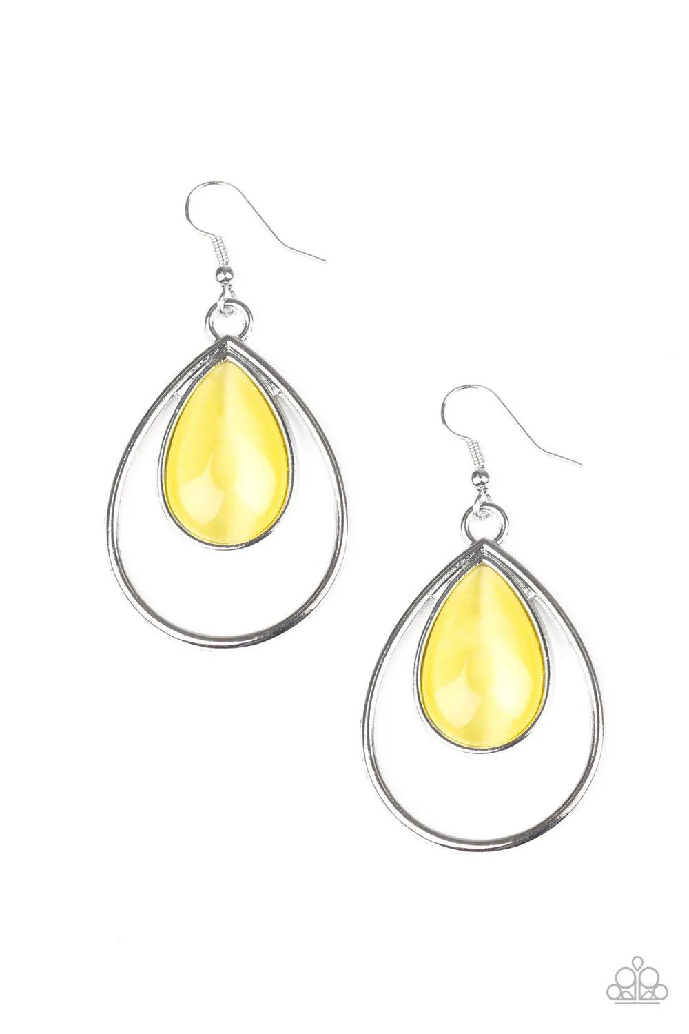 Color Me Cool Yellow Cat's Eye Earrings - Paparazzi Accessories