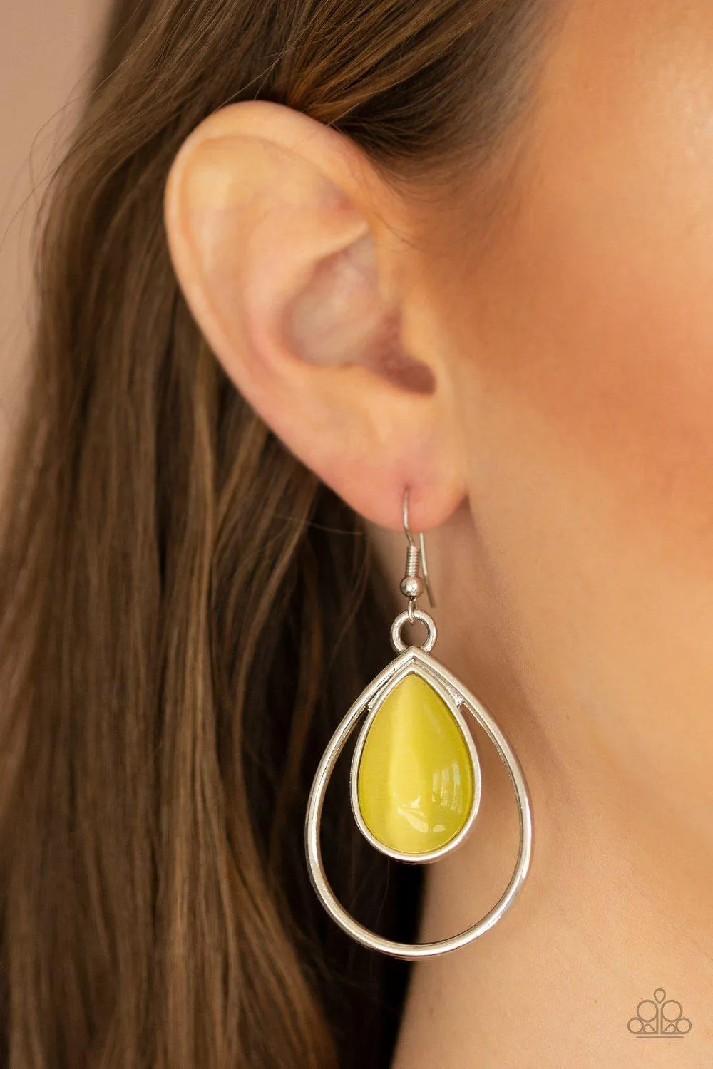 Color Me Cool Yellow Cat's Eye Earrings - Paparazzi Accessories