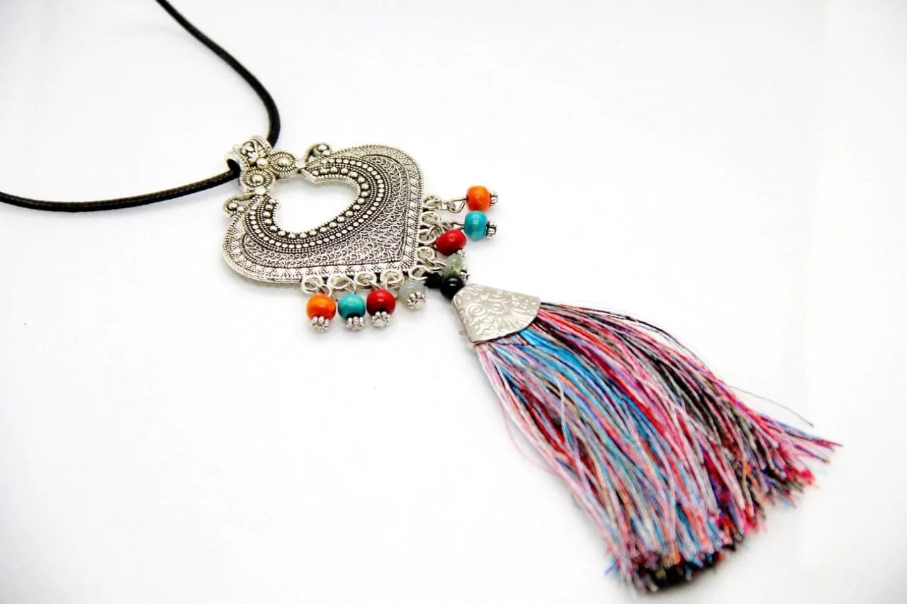 Colorful Feather With Authentic Bohemian Art Necklace