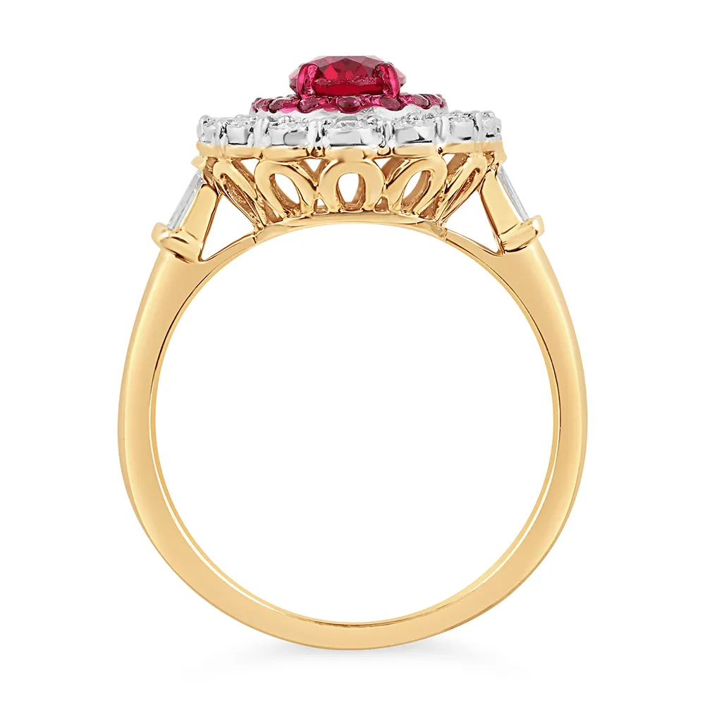 Created Ruby Ring with 1/3ct of Diamonds in 9ct Yellow Gold