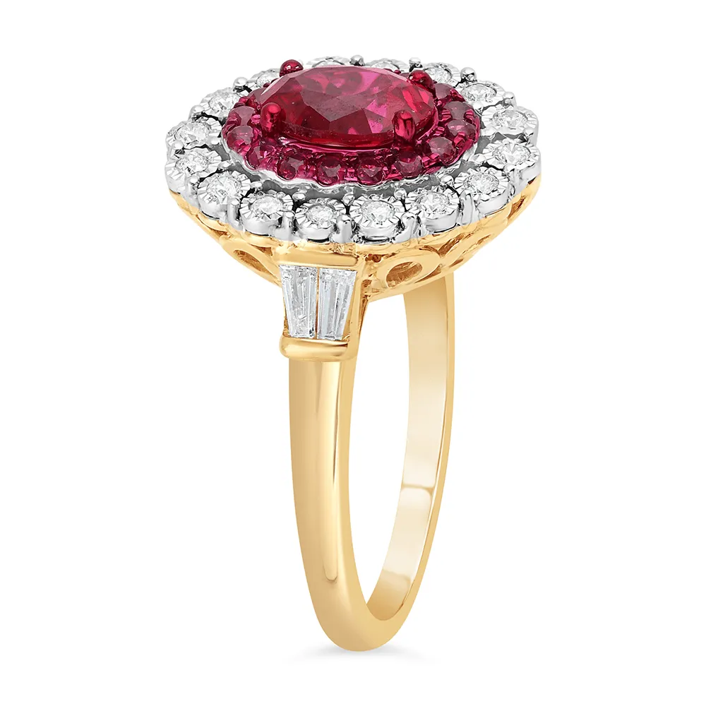 Created Ruby Ring with 1/3ct of Diamonds in 9ct Yellow Gold