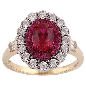 Created Ruby Ring with 1/3ct of Diamonds in 9ct Yellow Gold