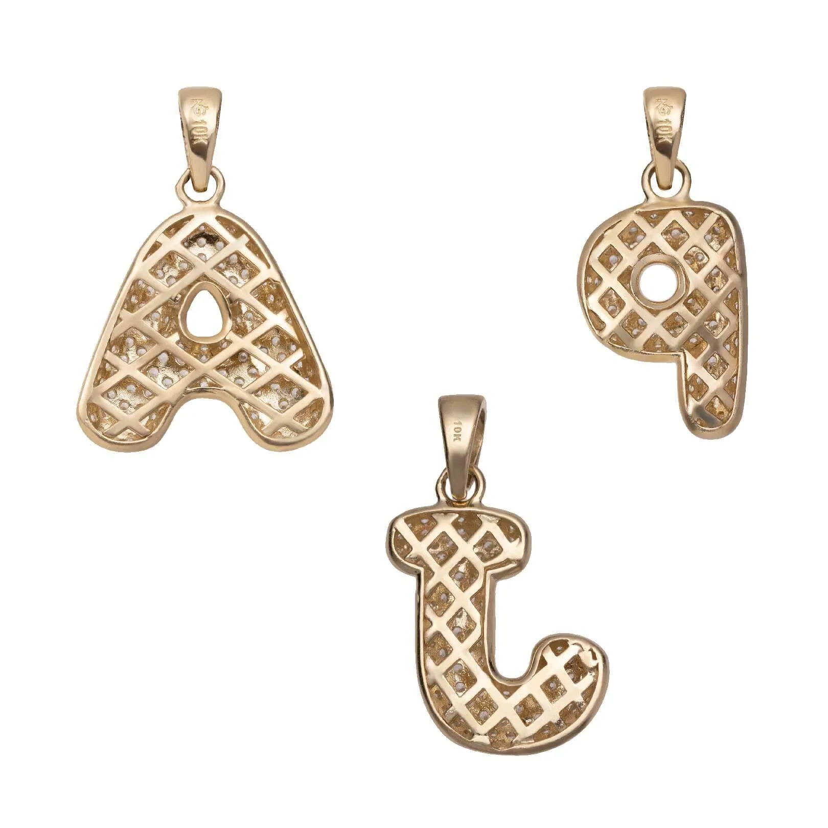 CZ Bubble Initial Letter Pendant 10K Yellow Gold