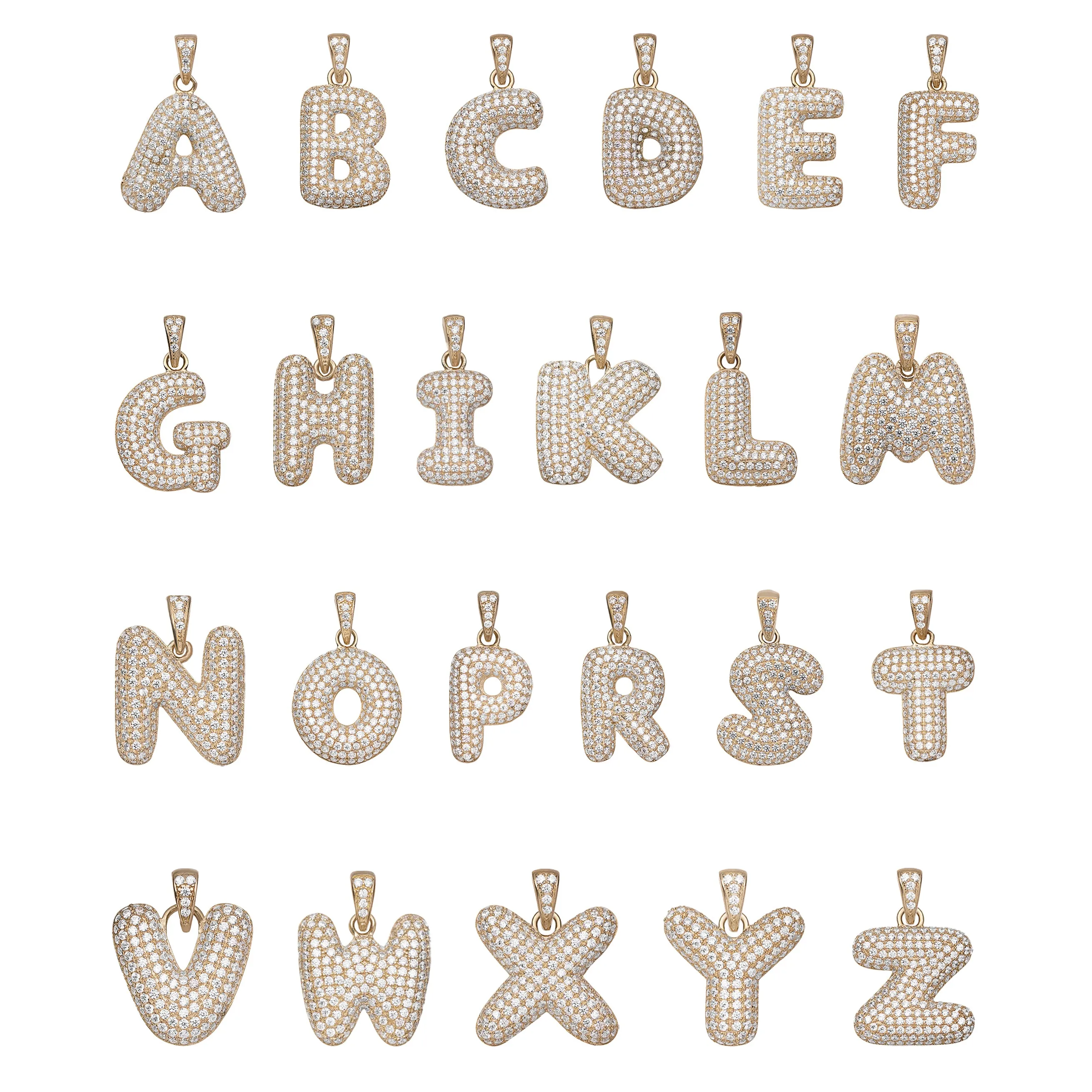 CZ Bubble Initial Letter Pendant 10K Yellow Gold