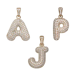 CZ Bubble Initial Letter Pendant 10K Yellow Gold