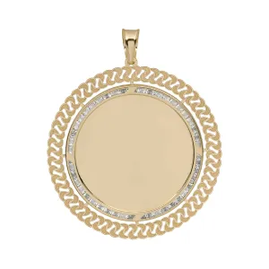 CZ Framed Medallion Picture Memory Pendant 10K Yellow Gold