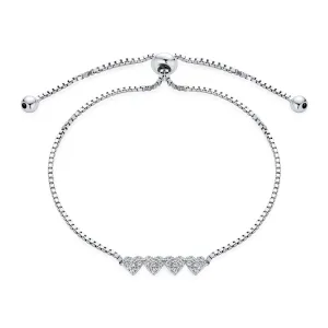 Dainty CZ Four Hearts Bolo Bracelet with Sterling Silver Sliding Clasp