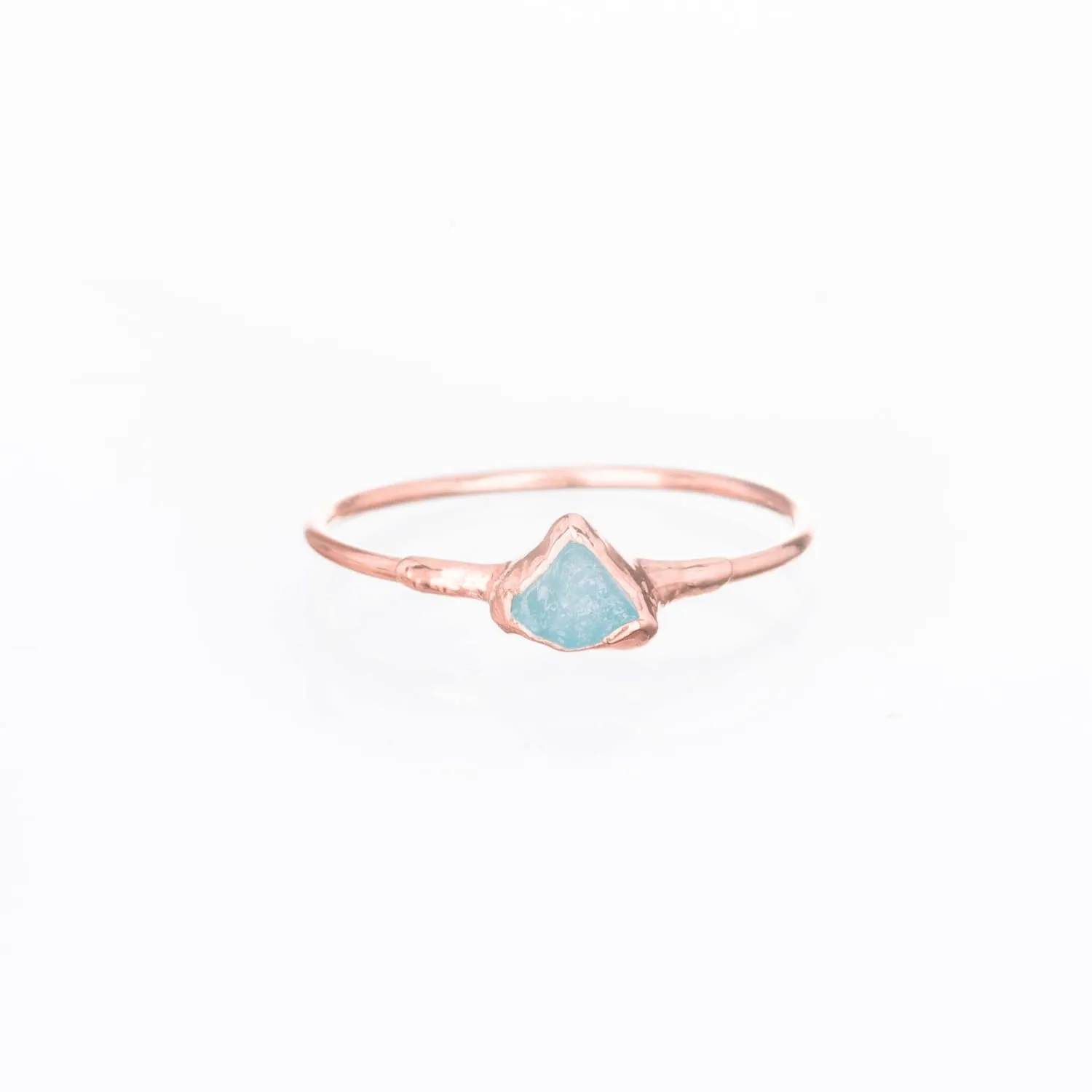 Dainty Raw Aquamarine Ring in Rose Gold