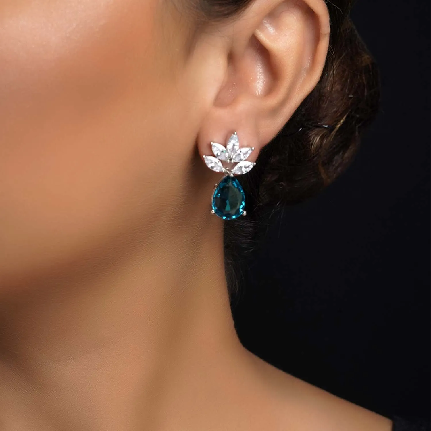 Deepa Aqua Stone Diamond Earrings