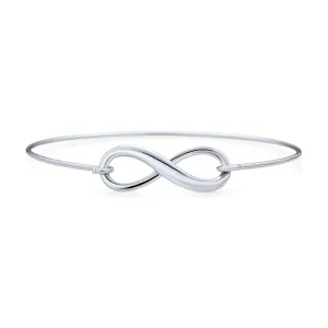 Delicate Minimalist Eternal Love Knot Infinity Bangle Bracelet in Sterling Silver