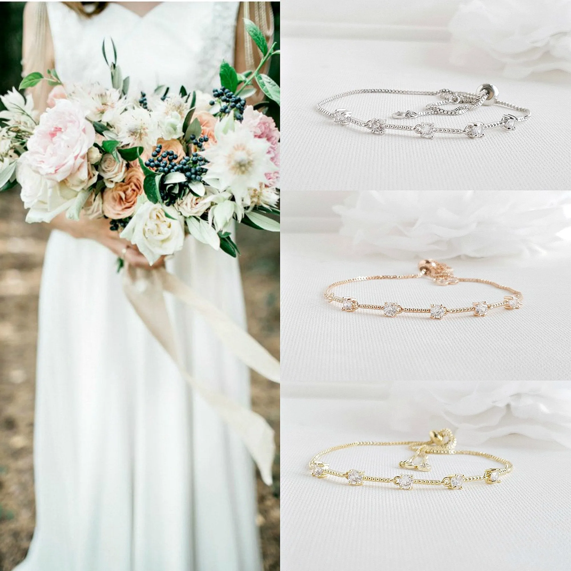 Delicate Silver Wedding Bracelets for Brides & Bridesmaids- Ginger