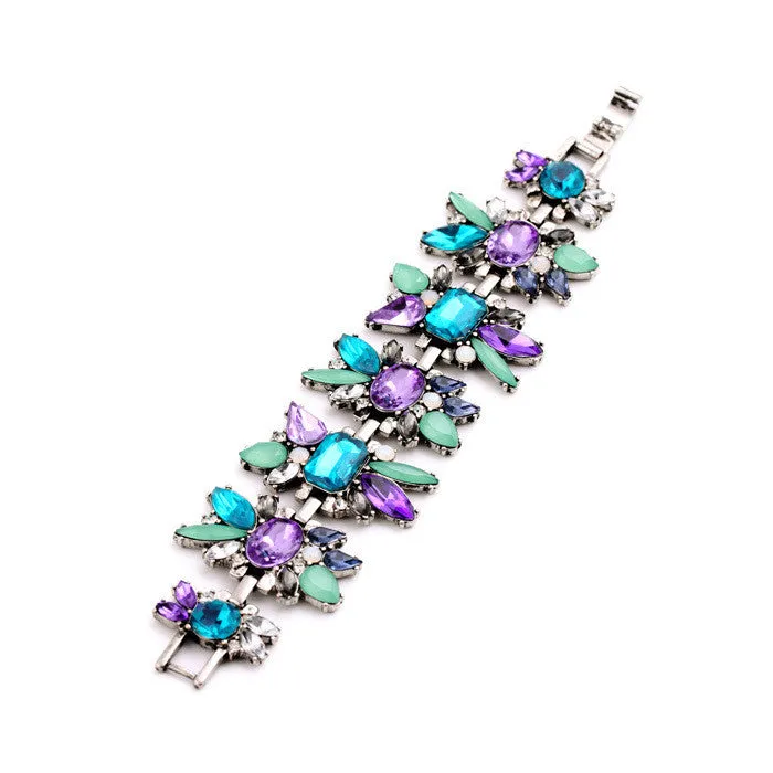 Delicate Sparkly Multicolor Created Crystal Flowers Women Bracelet Fashion Jewelry