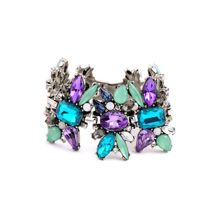 Delicate Sparkly Multicolor Created Crystal Flowers Women Bracelet Fashion Jewelry