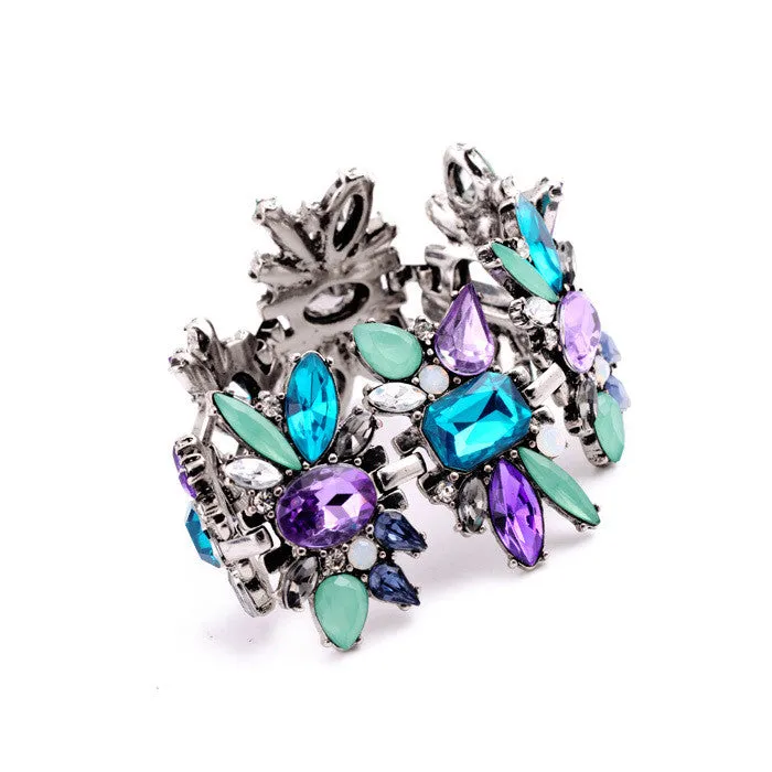 Delicate Sparkly Multicolor Created Crystal Flowers Women Bracelet Fashion Jewelry