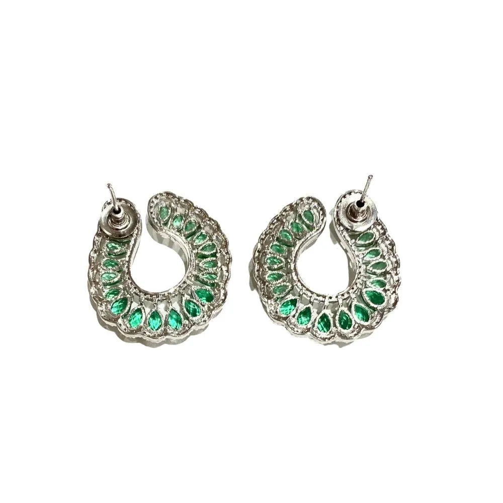 Designer inspired crescent shape faux diamond earrings