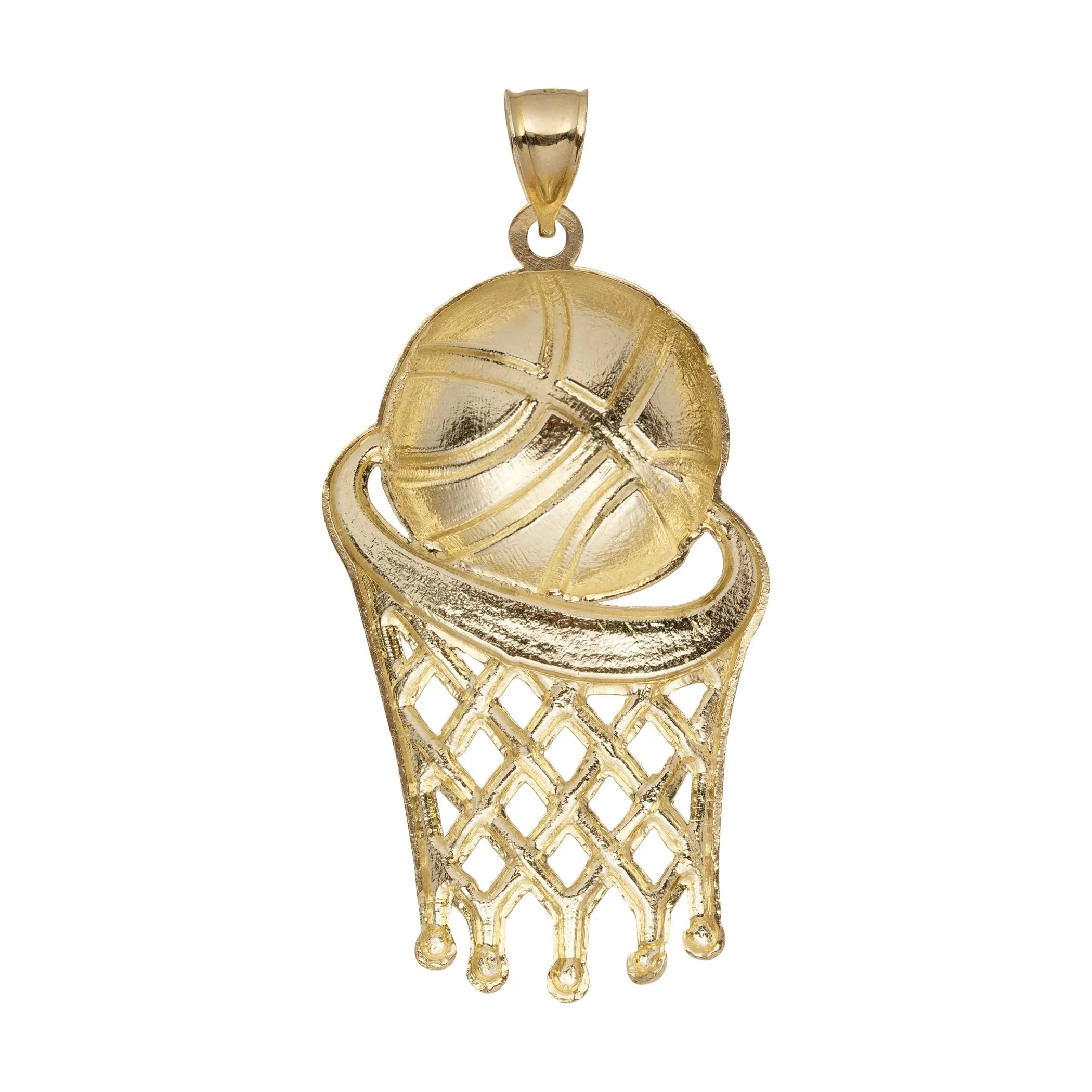 Diamond-Cut Basketball Net Hoop Pendant 10K Yellow Gold