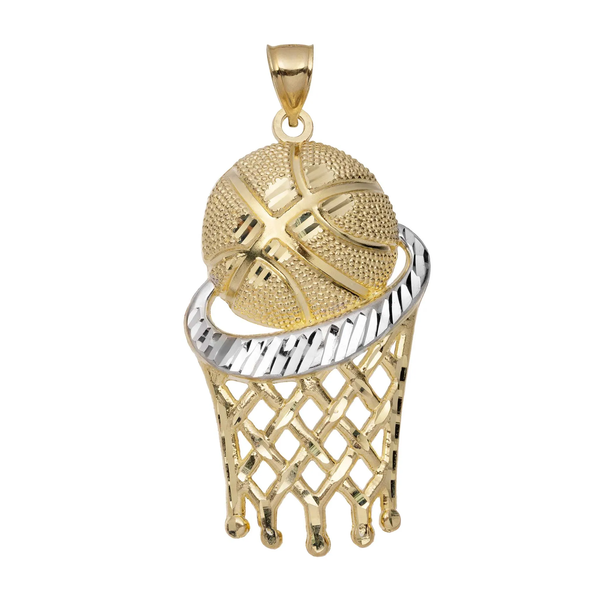 Diamond-Cut Basketball Net Hoop Pendant 10K Yellow Gold