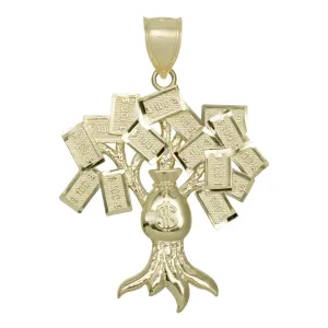 Diamond-Cut Money Bag Tree Pendant 10K Yellow Gold