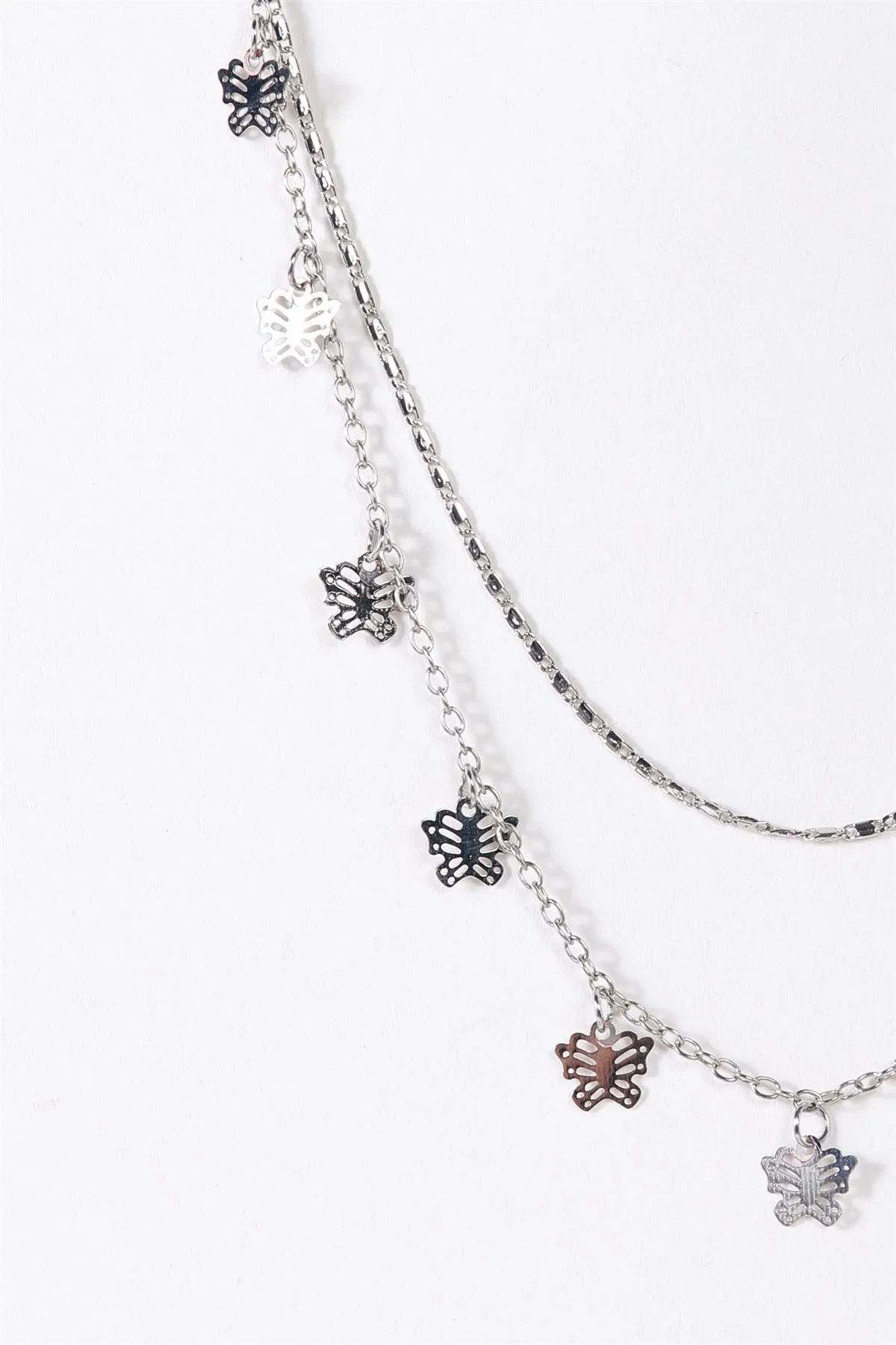 Double Link Chain Butterfly Pendants Necklace