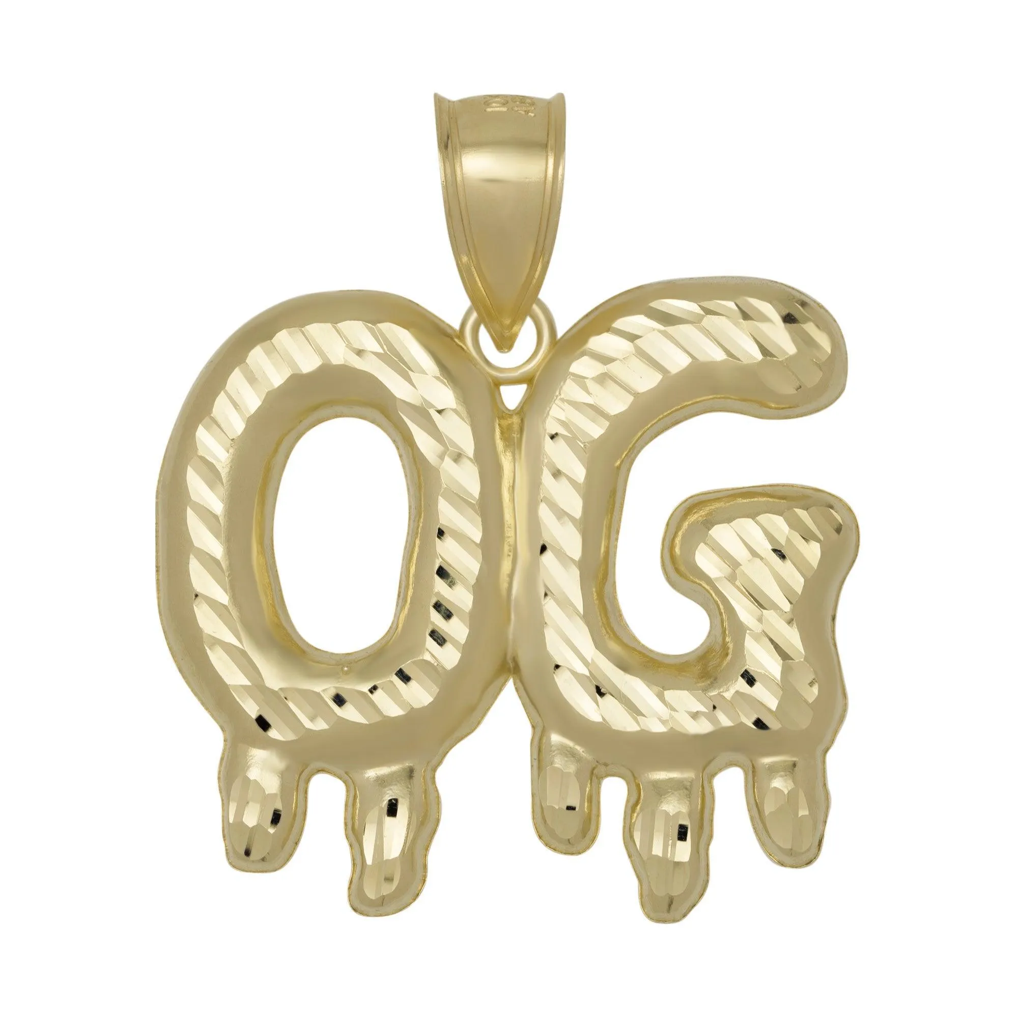 Drop Textured Original Gangster "OG" Pendant 10K Yellow Gold